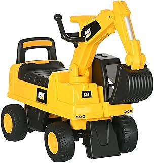 HOMCOM Tractopelle Enfant sous Licence Cat, Porteur Pelleteuse Enfant avec Pelle Manuelle, klaxon et Rangement caché, pour garçons et Filles de 12 à 36 Mois, Jaune