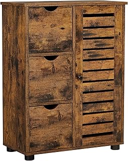 VASAGLE Meuble de Salle de Bain, Buffet, Armoire, Placard de Rangement avec 3 tiroirs, 2 étagères intérieures réglables en Hauteur, pour Salon, Cuisine, Couloir, Marron Rustique BBK143X01