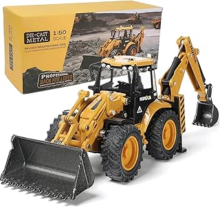 Tractopelle Enfant Modèle Réduit Échelle, Jouets Robustes en Métal Mini Pelle Hydraulique Mobile pour Cadeau Enfant et Collectionneurs