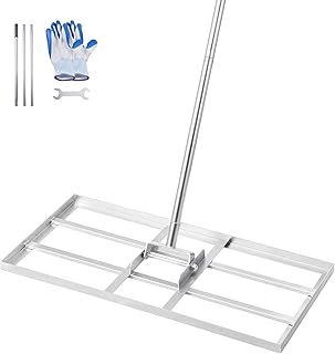 VEVOR Râteau de Nivellement de Pelouse, 762 x 355 x 2190 mm, Niveleur de Gazon, Manche 1981 mm, en Acier au Carbone Résistant à la Rouille, Outil de Nivellement pour Cour, Terrain de Golf, Jardin