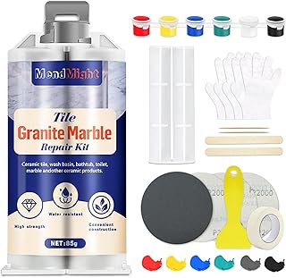 Kit Réparation Carrelage, Kit Réparation Receveur de Douche Résine, Colle Carrelage Kit de Réparation pour Comptoirs en Quartz et Marbre pour ébréchures, Trous, Bosses, Rayures