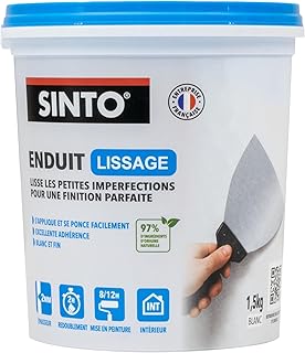 SINTO – Enduit de Lissage – Élimine Petites Imperfections – Finition parfaite - Prêt à l’Emploi – Intérieur Professionnel – Application & Ponçage Faciles – Rebouche jusqu’à 2 mm – Seau 1,5 kg