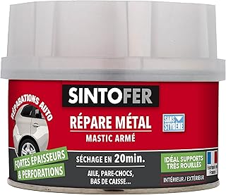 SINTOFER - Répare Métal Armé - Reconstitue et Colmate Trous et Perforations - Tous Métaux, Même Très Rouillés - Intérieur et Extérieur - Sans Styrène - Sec en 20min - Technique Professionnelle - 550g
