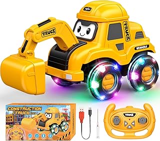 HappyGoLucky Voiture Telecommandé Enfant Jouet Garcon 3-8 Ans, Tractopelle & Pelleteuse Télécommandée avec Lumière et Son, 2.4GHz Camion Telecommande, Voiture Bebe Cadeaux de Noël Enfants