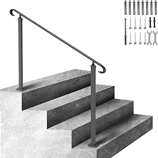 VEVOR Garde-Corps Rampe Escalier Main Courante en Fer Forgé Balustrade Rambarde 3 Marches Réglable 48 cm Angle 0-52,8° pour Sécurité des Escaliers et Marches Jardin Entrée Portail 140x13,2x97,4 cm