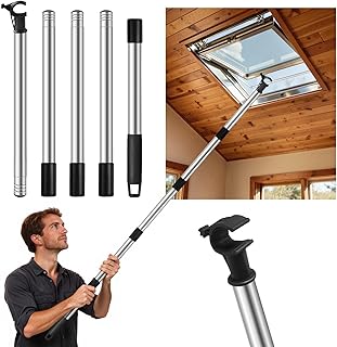 Canne Télescopique pour Stores et Fenêtres De Toit: Perche Telescopique Conçu pour Contrôler les Lucarnes - pour Ouverture et Fermeture de Fenêtre - Acier Inoxydable 185 cm (A set)
