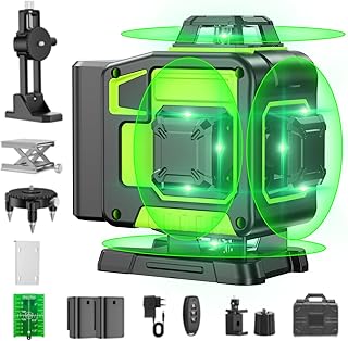 Niveau Laser Chantier Autonivelant 360° x 4, Lazer Niveaux 4D 16 Lignes Laser, Autonivellement et Mode Pulsé Extérieur, 2 x Batterie, Nivellement Automatique, Support Rotatif, Télécommande